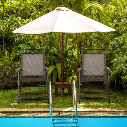 Set of 2 Patio Folding Chairs Sling Portable Dining Chair Set with Armrest - Brown - Patio Dining Chairs