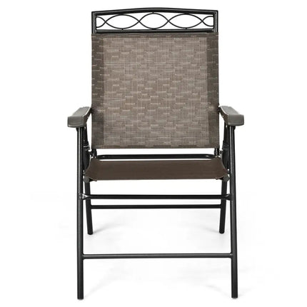 Set of 2 Patio Folding Chairs Sling Portable Dining Chair Set with Armrest - Brown - Patio Dining Chairs