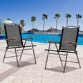 Set of 2 Patio Folding Sling Back Camping Deck Chairs-Coffee - Brown - Patio Dining Chairs