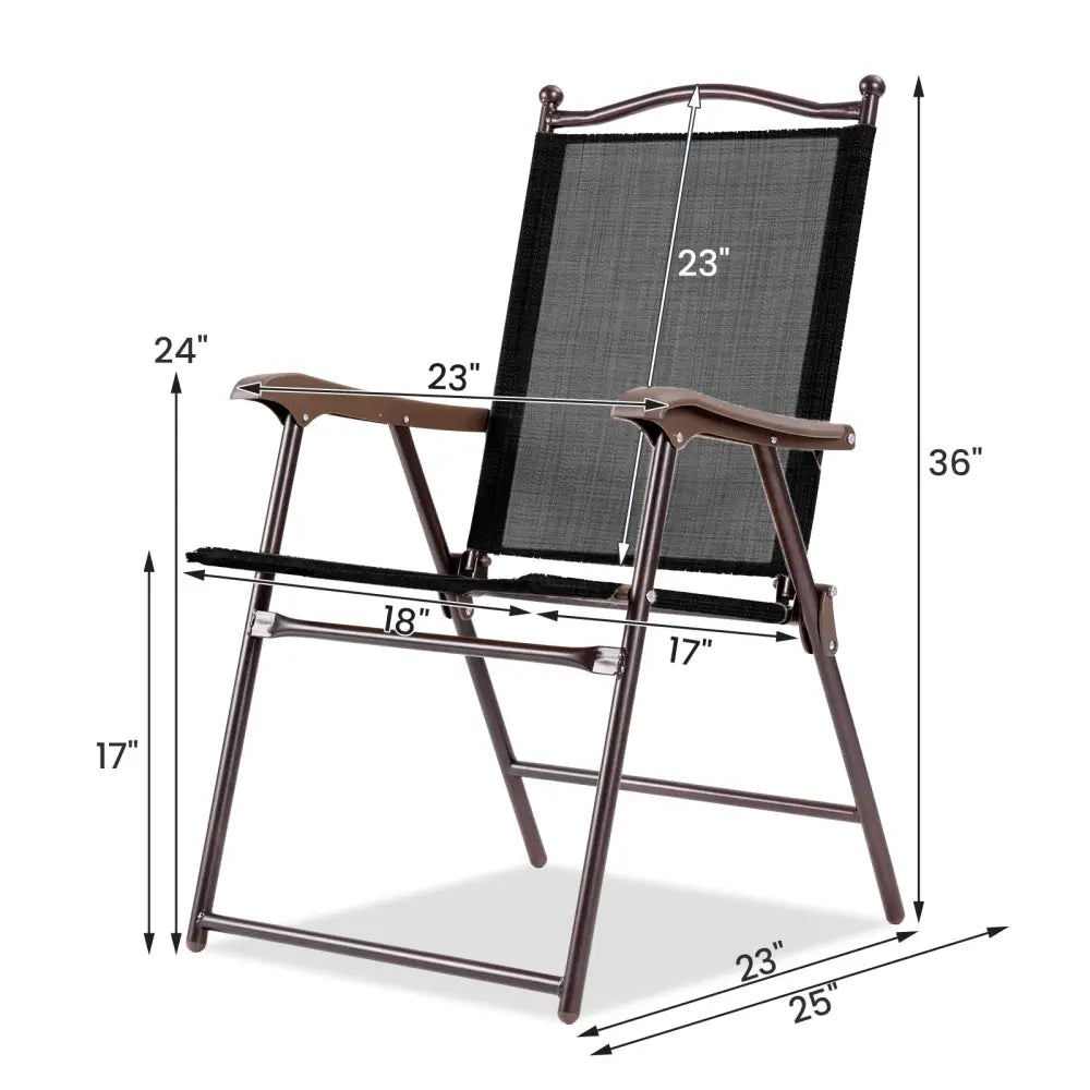 Set of 2 Patio Folding Sling Back Camping Deck Chairs-Coffee - Brown - Patio Dining Chairs