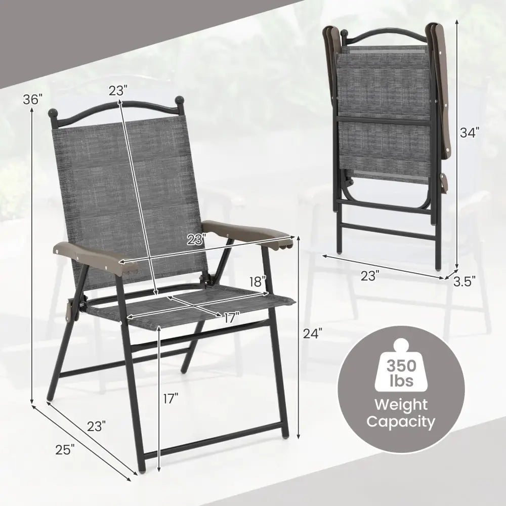 Set of 2 Patio Folding Sling Back Camping Deck Chairs-Gray - Gray - Patio Dining Chairs