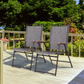 Set of 2 Patio Folding Sling Back Camping Deck Chairs-Gray - Gray - Patio Dining Chairs