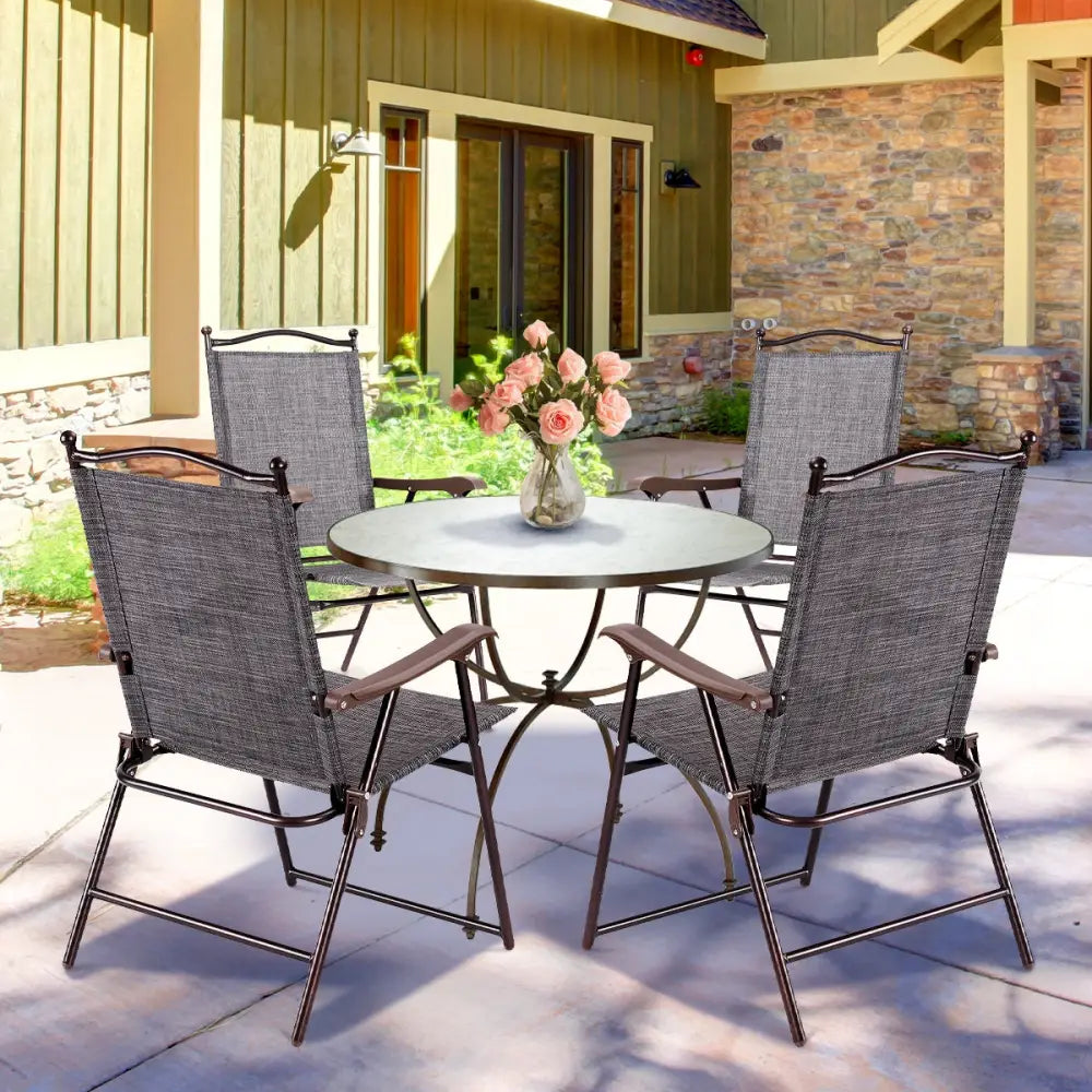 Set of 2 Patio Folding Sling Back Camping Deck Chairs-Gray - Gray - Patio Dining Chairs