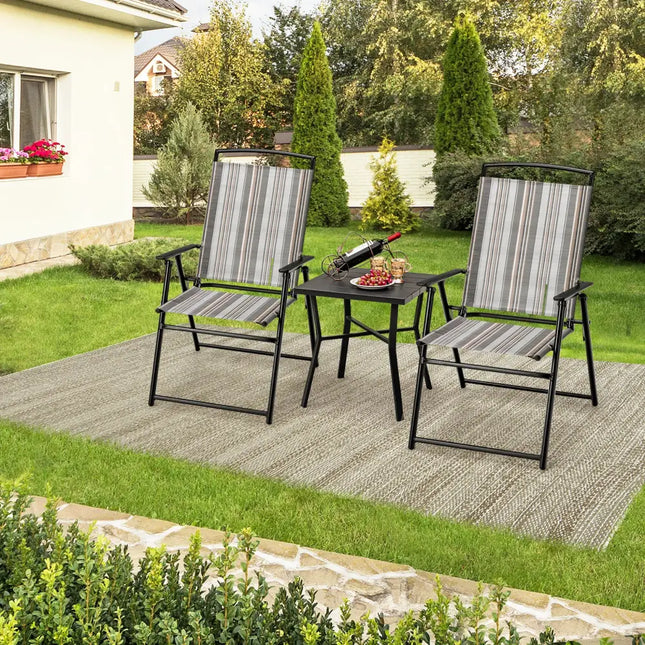 Set of 2 Patio Folding Sling Chairs Space-saving Dining Chair-Gray - Gray - Patio Dining Chairs