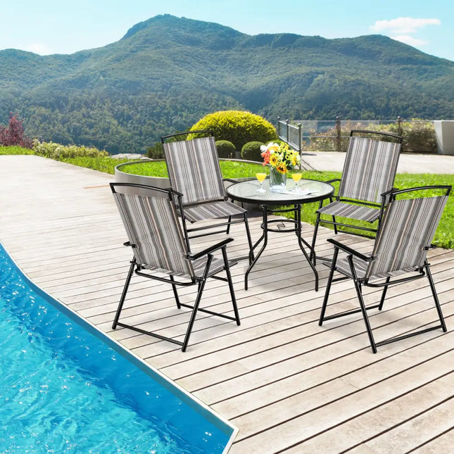 Set of 2 Patio Folding Sling Chairs Space-saving Dining Chair-Gray - Gray - Patio Dining Chairs