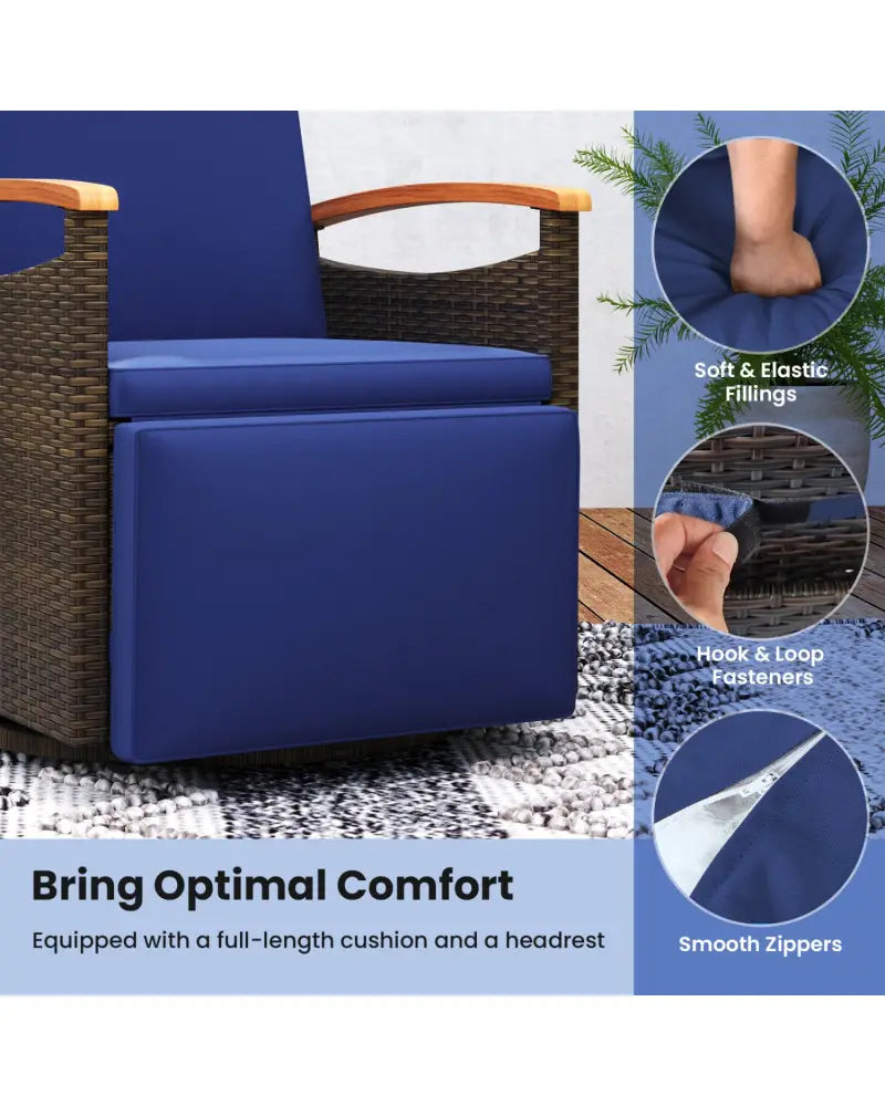Set of 2 Patio Rattan 360° Swivel Recliner Chair with Adjustable Backrest and Footrest-Navy - Navy - Outdoor Chaise