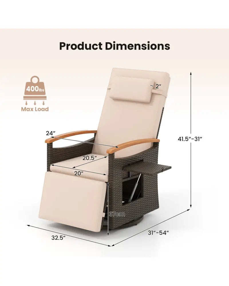 Set of 2 Patio Rattan 360° Swivel Recliner Chair with Adjustable Backrest and Footrest-Beige - Beige - Outdoor Chaise