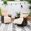 Set of 2 Patio Rattan 360° Swivel Recliner Chair with Adjustable Backrest and Footrest-Beige - Beige - Outdoor Chaise