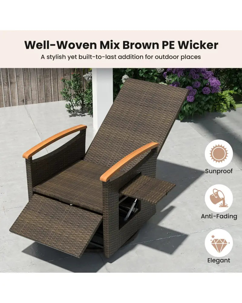 Set of 2 Patio Rattan 360° Swivel Recliner Chair with Adjustable Backrest and Footrest-Beige - Beige - Outdoor Chaise