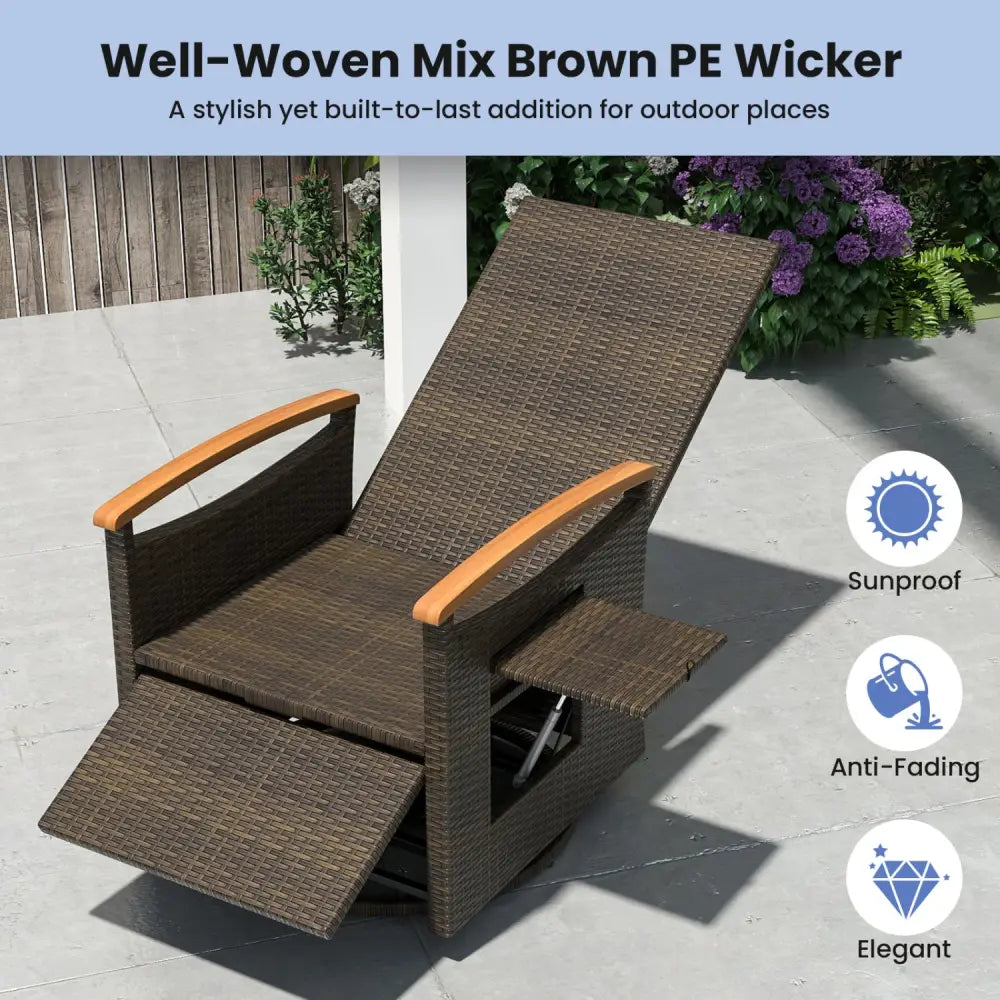 Set of 2 Patio Rattan 360° Swivel Recliner Chair with Adjustable Backrest and Footrest-Navy - Navy - Outdoor Chaise