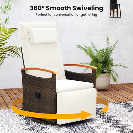 Set of 2 Patio Rattan 360° Swivel Recliner Chair with Adjustable Backrest and Footrest-White - White - Outdoor Chaise