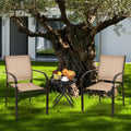 Set of 2 Patio Stackable Dining Chairs with Armrests Garden Deck-Brown - Brown - Patio Dining Chairs