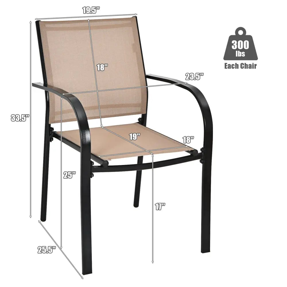 Set of 2 Patio Stackable Dining Chairs with Armrests Garden Deck-Brown - Brown - Patio Dining Chairs