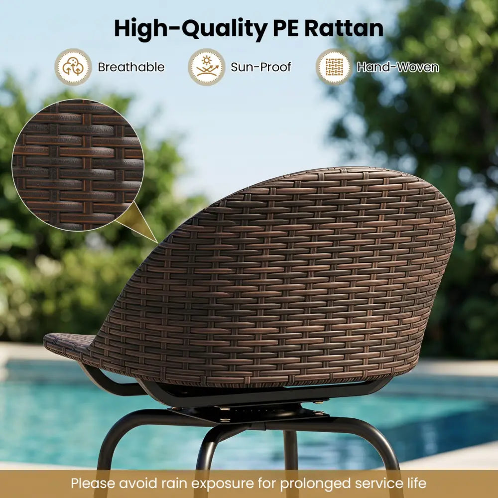 Set of 2 Patio Swivel Bar Stools with Rattan Seat 400 LBS for Garden-Brown - Brown - Patio Bar Furniture