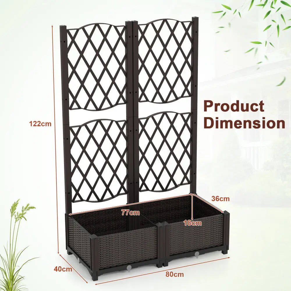 Set of 2 PE Rattan Raised Garden Bed with Trellis Planter Box for Climbing Plants-Rustic Brown - Rustic Brown - Raised