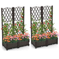 Set of 2 PE Rattan Raised Garden Bed with Trellis Planter Box for Climbing Plants-Rustic Brown - Rustic Brown - Raised