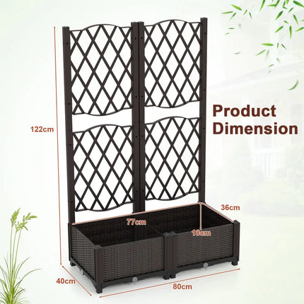 Set of 2 PE Rattan Raised Garden Bed with Trellis Planter Box for Climbing Plants-Rustic Brown - Rustic Brown - Raised