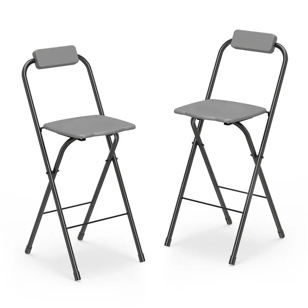 Set of 2 Portable Bar Height Stools with Ergonomic Seat and Comfortable Footrest-Black - Black - Patio Bar Furniture