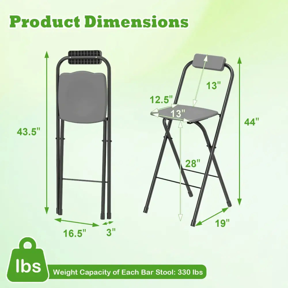 Set of 2 Portable Bar Height Stools with Ergonomic Seat and Comfortable Footrest-Black - Black - Patio Bar Furniture