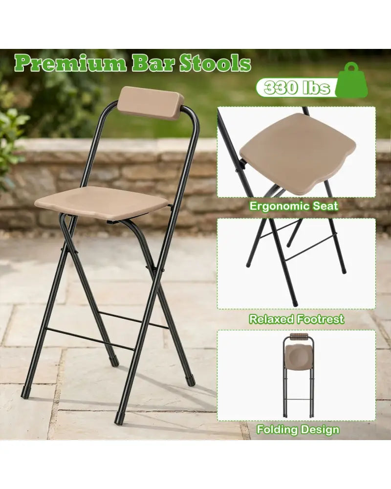 Set of 2 Portable Bar Height Stools with Ergonomic Seat and Comfortable Footrest-Brown - Brown - Patio Bar Furniture
