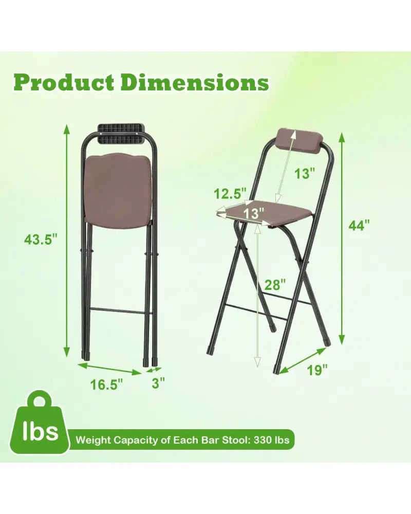 Set of 2 Portable Bar Height Stools with Ergonomic Seat and Comfortable Footrest-Brown - Brown - Patio Bar Furniture