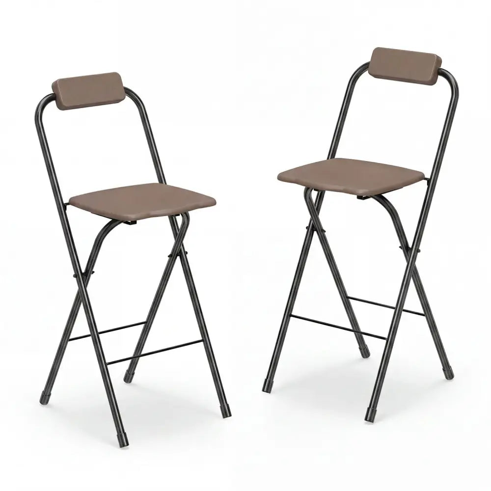 Set of 2 Portable Bar Height Stools with Ergonomic Seat and Comfortable Footrest-Brown - Brown - Patio Bar Furniture
