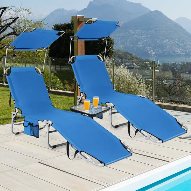Set of 2 Portable Reclining Chair with 5 Adjustable Positions-Navy - Navy - Outdoor Chaise Lounges