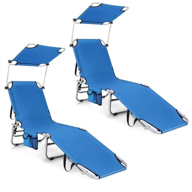 Set of 2 Portable Reclining Chair with 5 Adjustable Positions-Navy - Navy - Outdoor Chaise Lounges