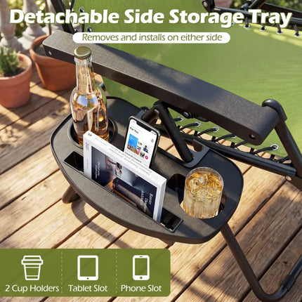 Set of 2 Portable Zero Gravity Chairs with Cup Holder Trays and Backrest -Green - Green - Beach & Lawn Chairs