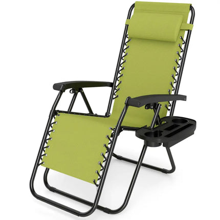 Set of 2 Portable Zero Gravity Chairs with Cup Holder Trays and Backrest -Green - Green - Beach & Lawn Chairs