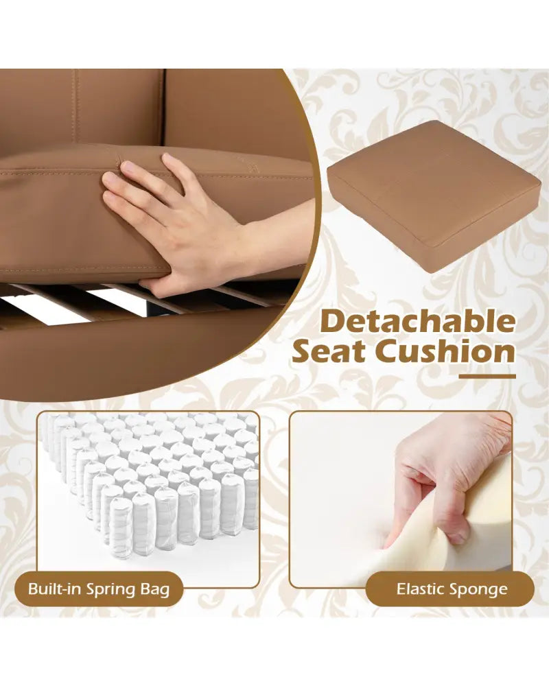 Set of 2 PU Leather Modern Accent Chair with Removable Seat Cushion-Brown - Brown - Accent Chairs