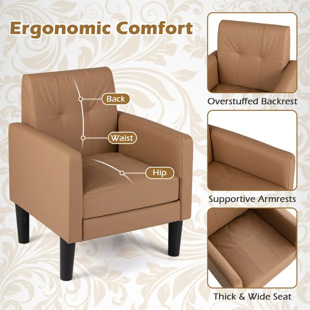 Set of 2 PU Leather Modern Accent Chair with Removable Seat Cushion-Brown - Brown - Accent Chairs