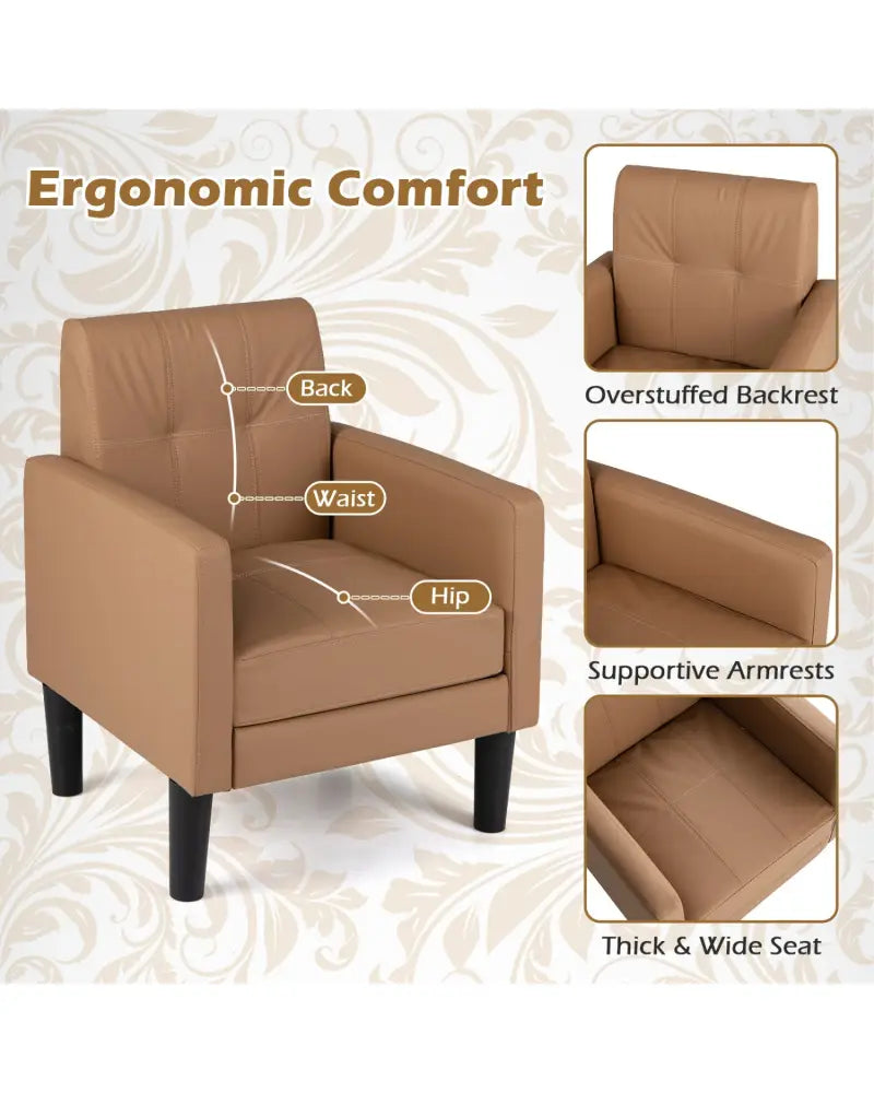 Set of 2 PU Leather Modern Accent Chair with Removable Seat Cushion-Brown - Brown - Accent Chairs