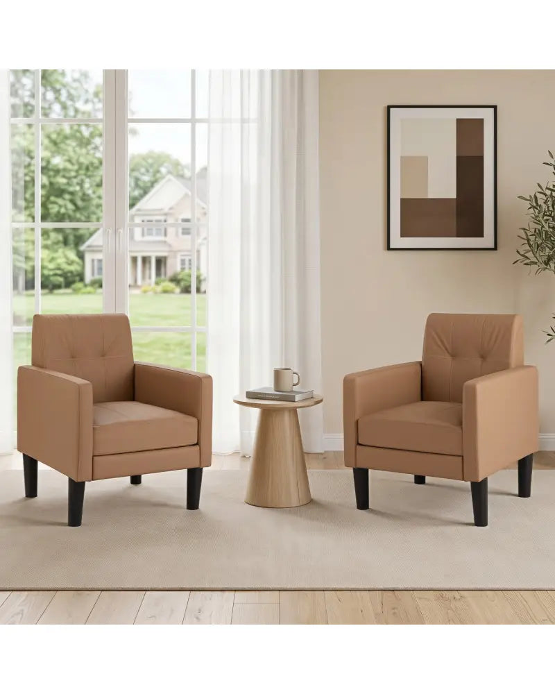 Set of 2 PU Leather Modern Accent Chair with Removable Seat Cushion-Brown - Brown - Accent Chairs