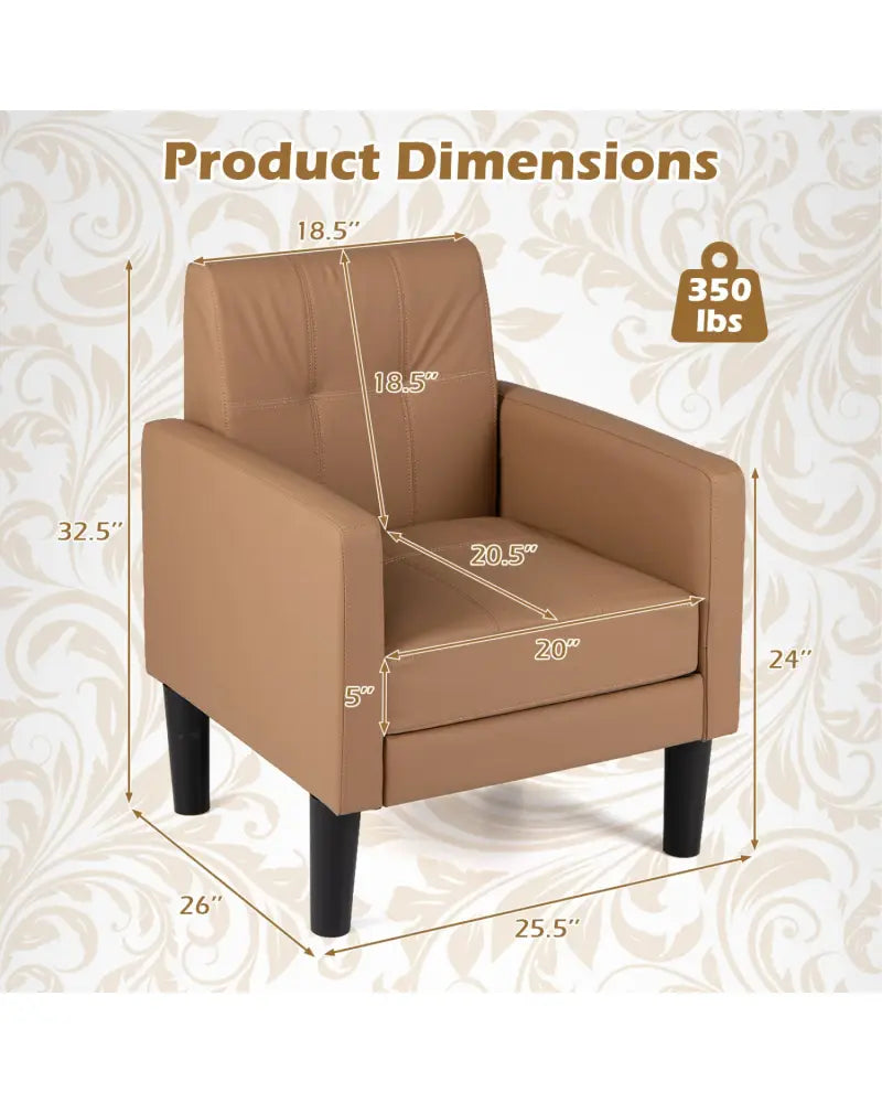 Set of 2 PU Leather Modern Accent Chair with Removable Seat Cushion-Brown - Brown - Accent Chairs