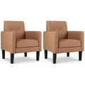 Set of 2 PU Leather Modern Accent Chair with Removable Seat Cushion-Brown - Brown - Accent Chairs