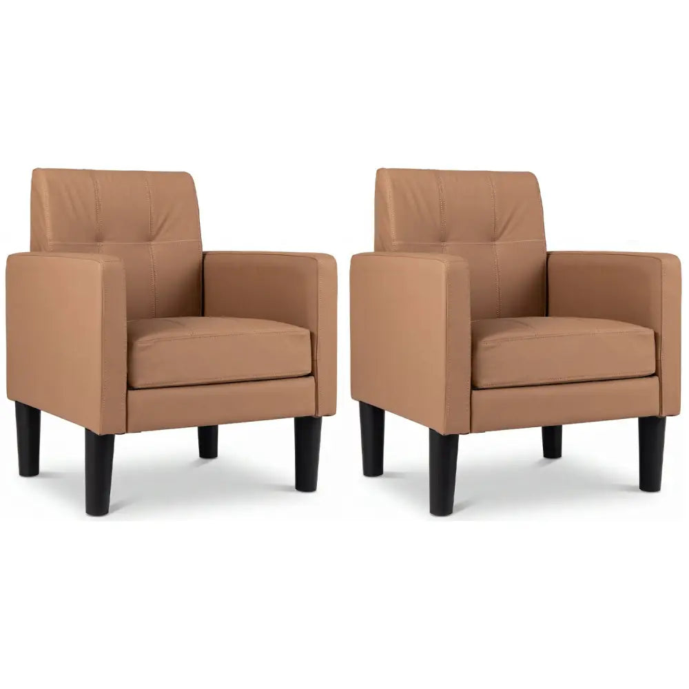 Set of 2 PU Leather Modern Accent Chair with Removable Seat Cushion-Brown - Brown - Accent Chairs