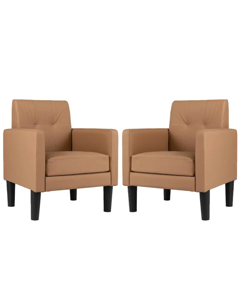 Set of 2 PU Leather Modern Accent Chair with Removable Seat Cushion-Brown - Brown - Accent Chairs