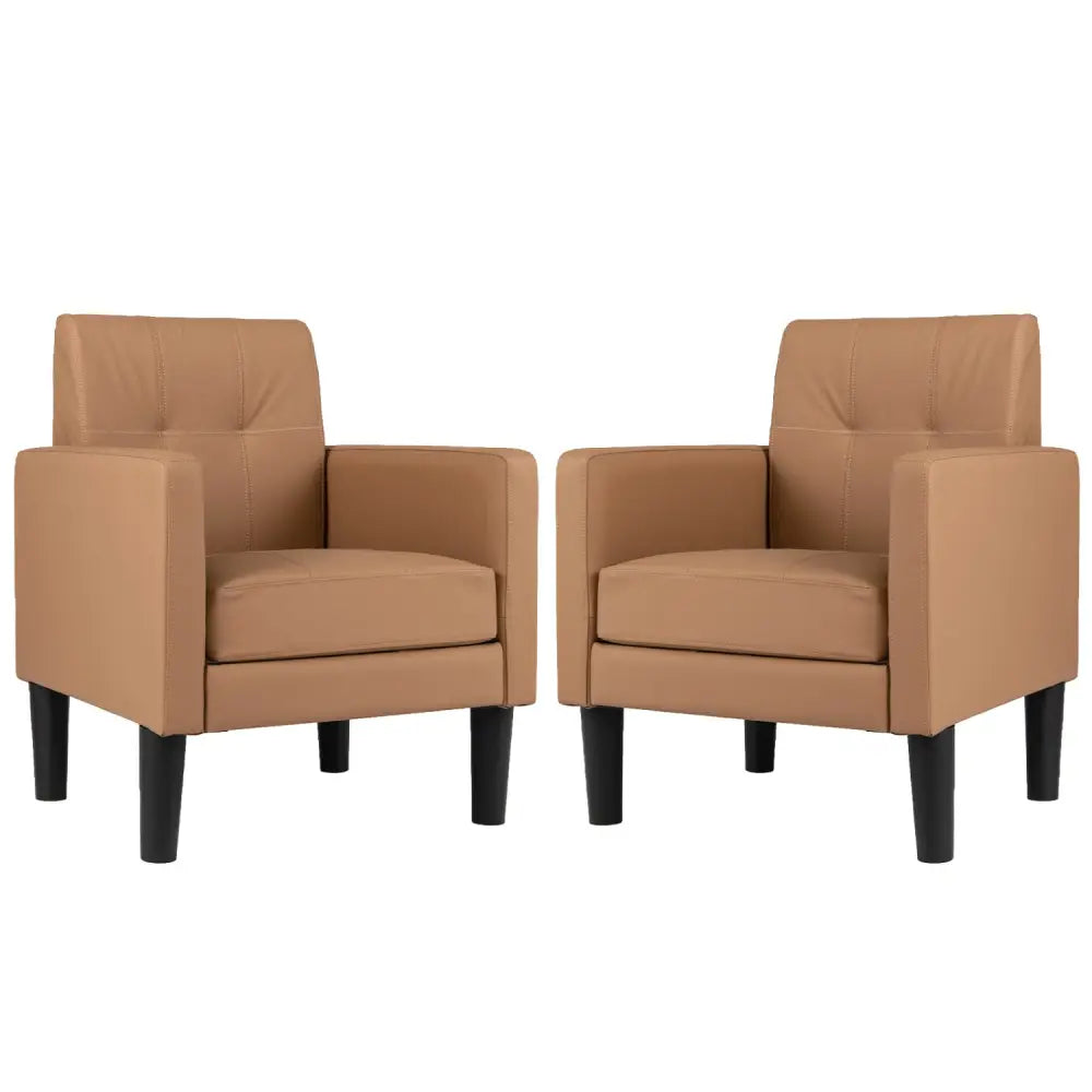 Set of 2 PU Leather Modern Accent Chair with Removable Seat Cushion-Brown - Brown - Accent Chairs