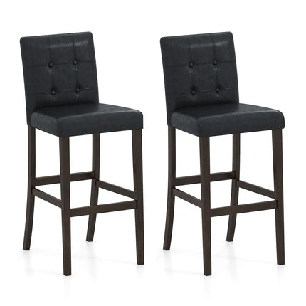 Set of 2 PVC Dining Leather Bar Stools with Solid Wood Legs-29 inches - Bar Stools