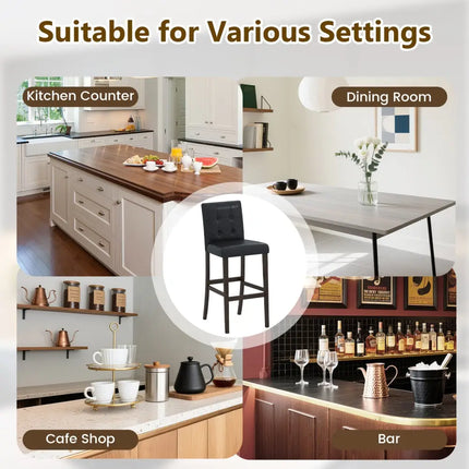 Set of 2 PVC Dining Leather Bar Stools with Solid Wood Legs-29 inches - Bar Stools