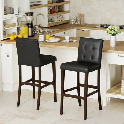 Set of 2 PVC Dining Leather Bar Stools with Solid Wood Legs-29 inches - Bar Stools