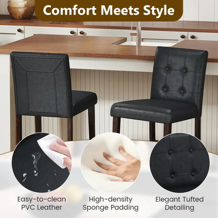 Set of 2 PVC Leather Bar Stools with Solid Wood Legs - Black - Bar Stools