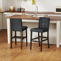 Set of 2 PVC Leather Bar Stools with Solid Wood Legs - Black - Bar Stools