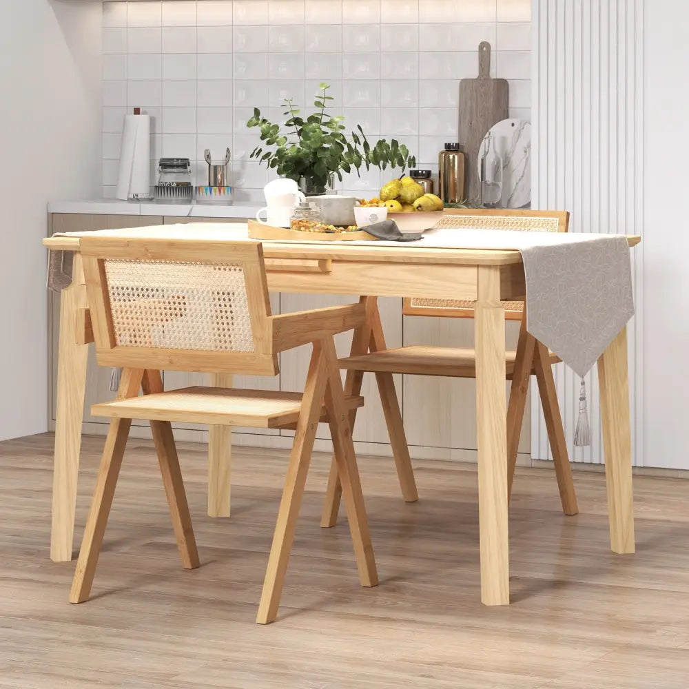 Set of 2 Rattan Accent Chairs with Natural Bamboo Frame-Natural - Natural - Accent Chairs