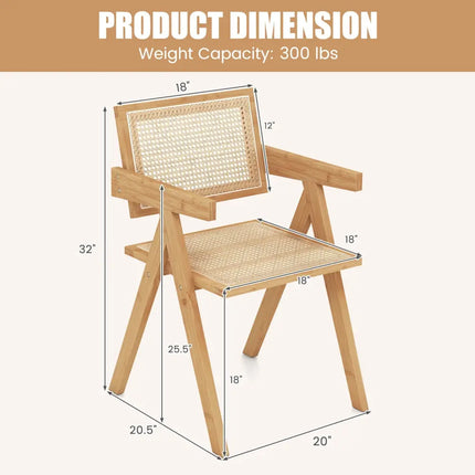 Set of 2 Rattan Accent Chairs with Natural Bamboo Frame-Natural - Natural - Accent Chairs