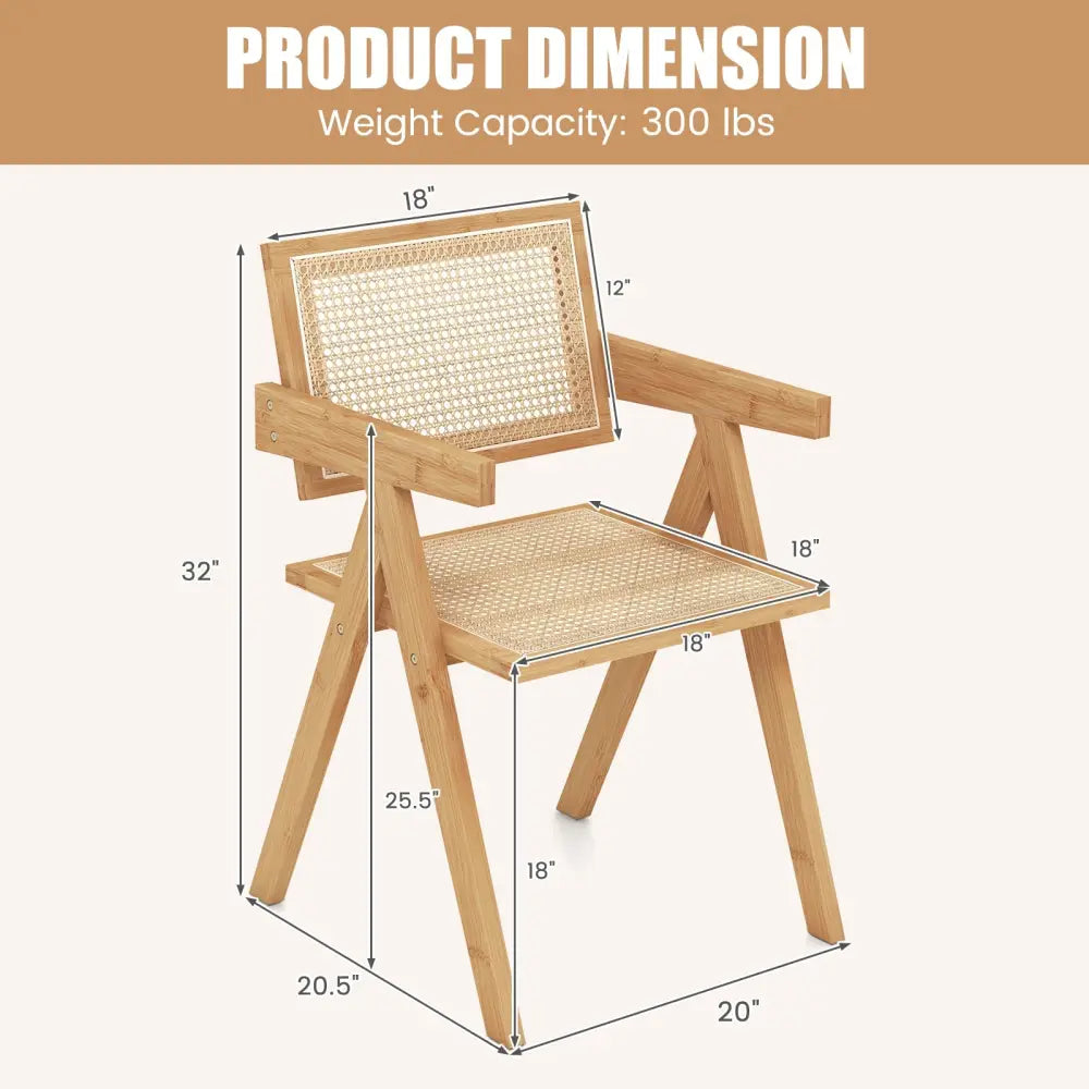 Set of 2 Rattan Accent Chairs with Natural Bamboo Frame-Natural - Natural - Accent Chairs