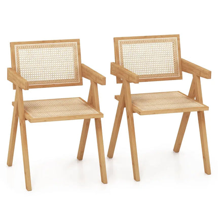 Set of 2 Rattan Accent Chairs with Natural Bamboo Frame-Natural - Natural - Accent Chairs