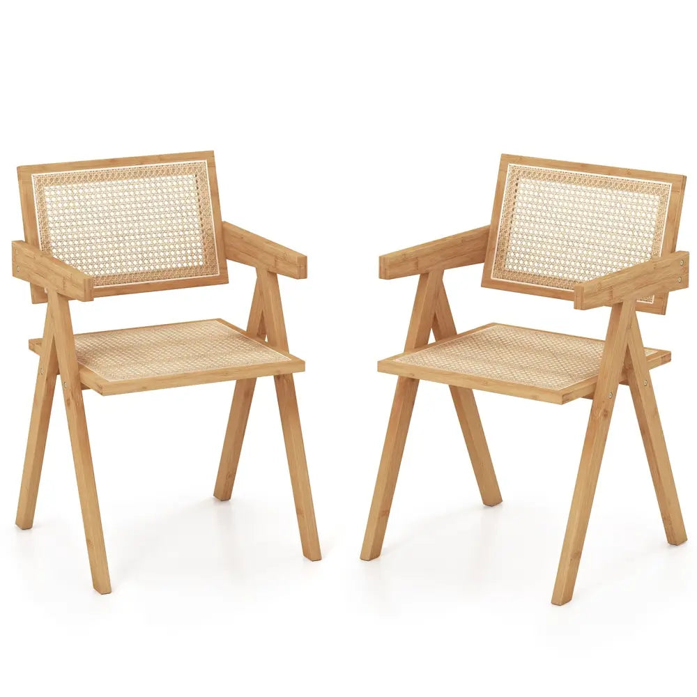 Set of 2 Rattan Accent Chairs with Natural Bamboo Frame-Natural - Natural - Accent Chairs