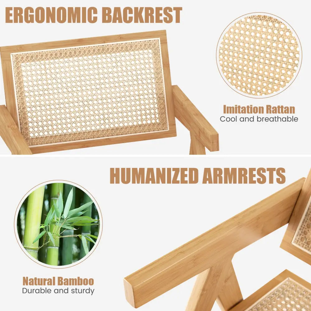 Set of 2 Rattan Accent Chairs with Natural Bamboo Frame-Natural - Natural - Accent Chairs
